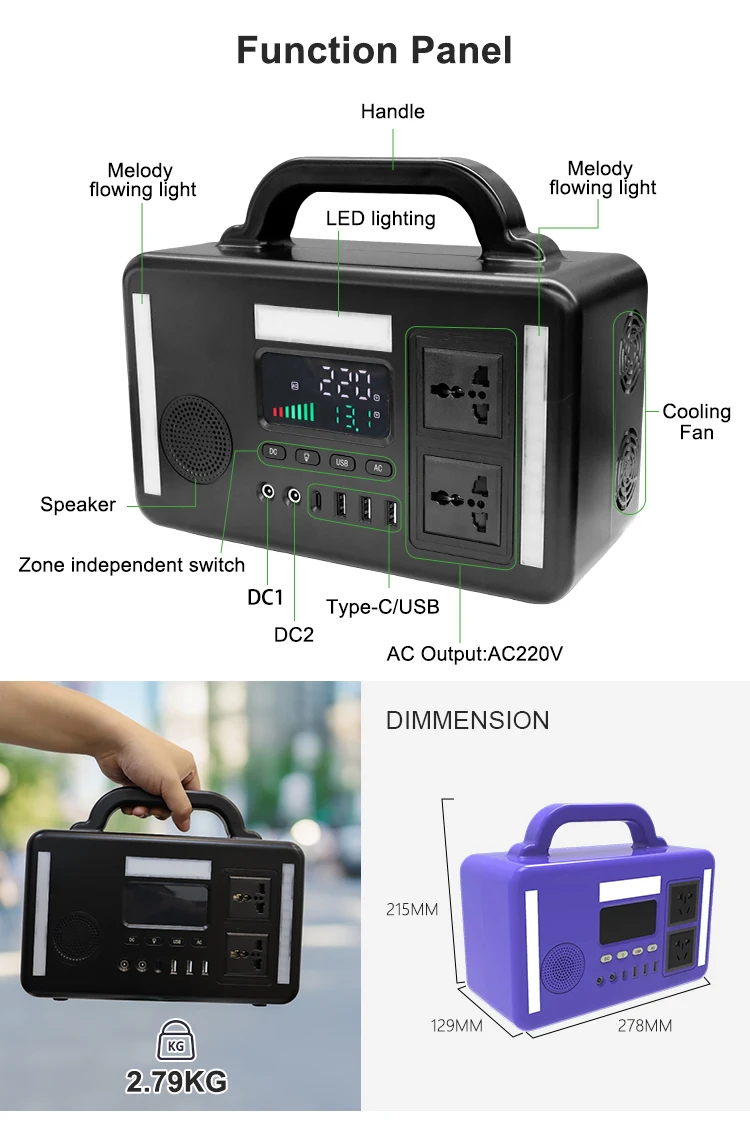 110v 220v solar 300w portable power station battery solar photovoltaic foldable Panels generator portable power station camping details