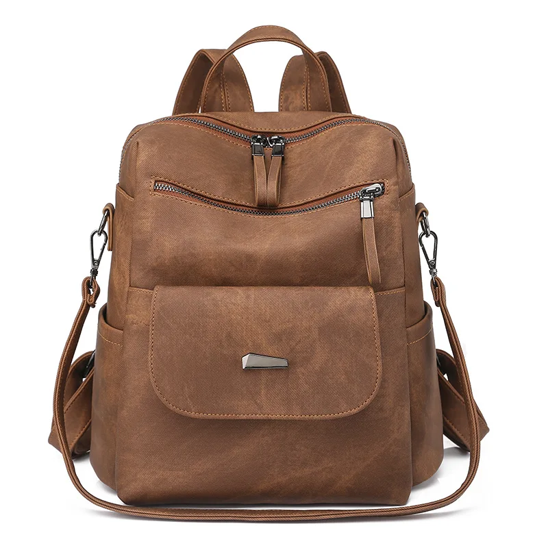 Vintage Faux Leather Backpack, Anti-Theft Convertible Handbag Rucksack for Women NOKIO Vintage Leather Backpack Fashionable Leather Backpack  main image 2