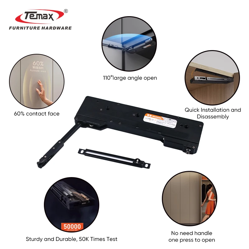Temax One Touch Soft Close and Push Open Buffer System Black Modern Plastic Kitchen for Furniture Accessories