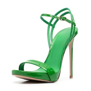 Fashion Bright Patent Leather Women High Heels Ankle Buckle Open Toe Super Stiletto Party Sandals Wedding Bridal Shoes