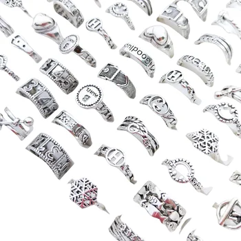 Vintage Multiple Patterns Silver Plated Open Adjustable Rings for Men and Women Gifts Wholesale