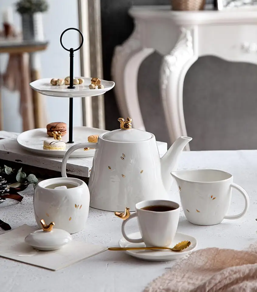 Elegant White Porcelain Afternoon Tea Cups Sets Luxury Decor Ceramic