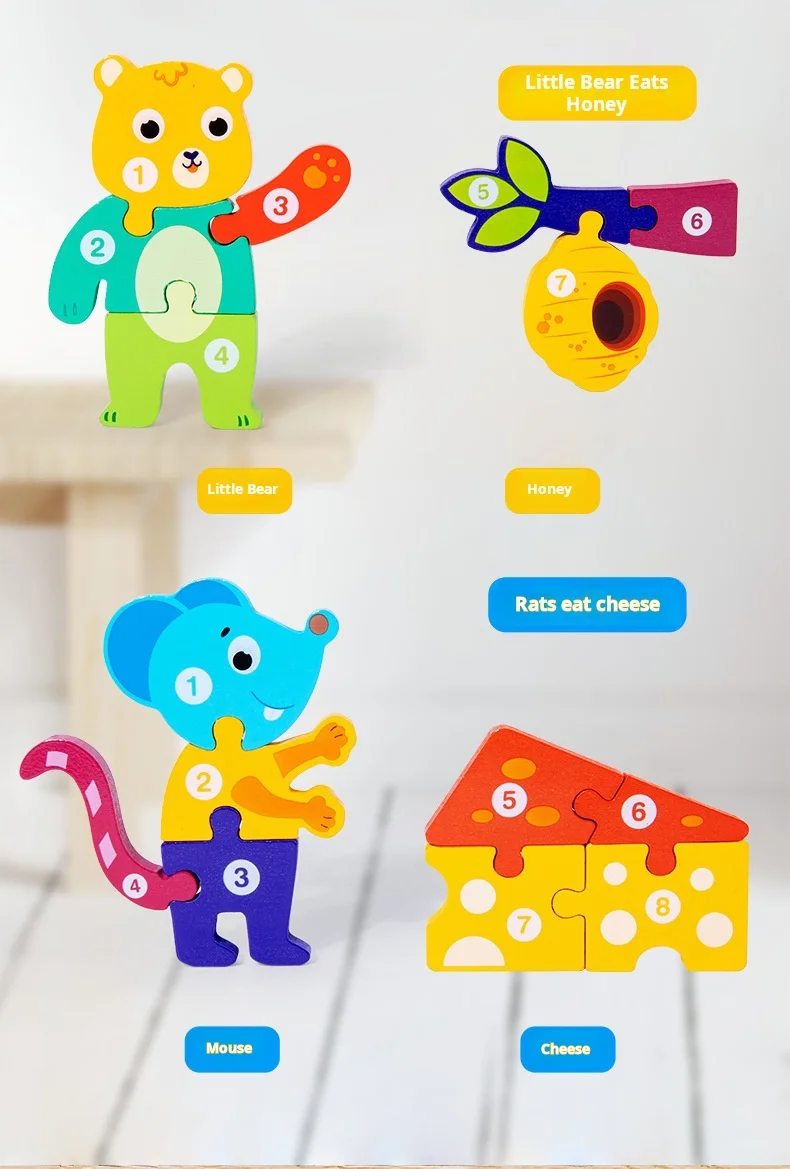 Wooden Children's Food Chain Animal Cognition Baby Puzzle Matching