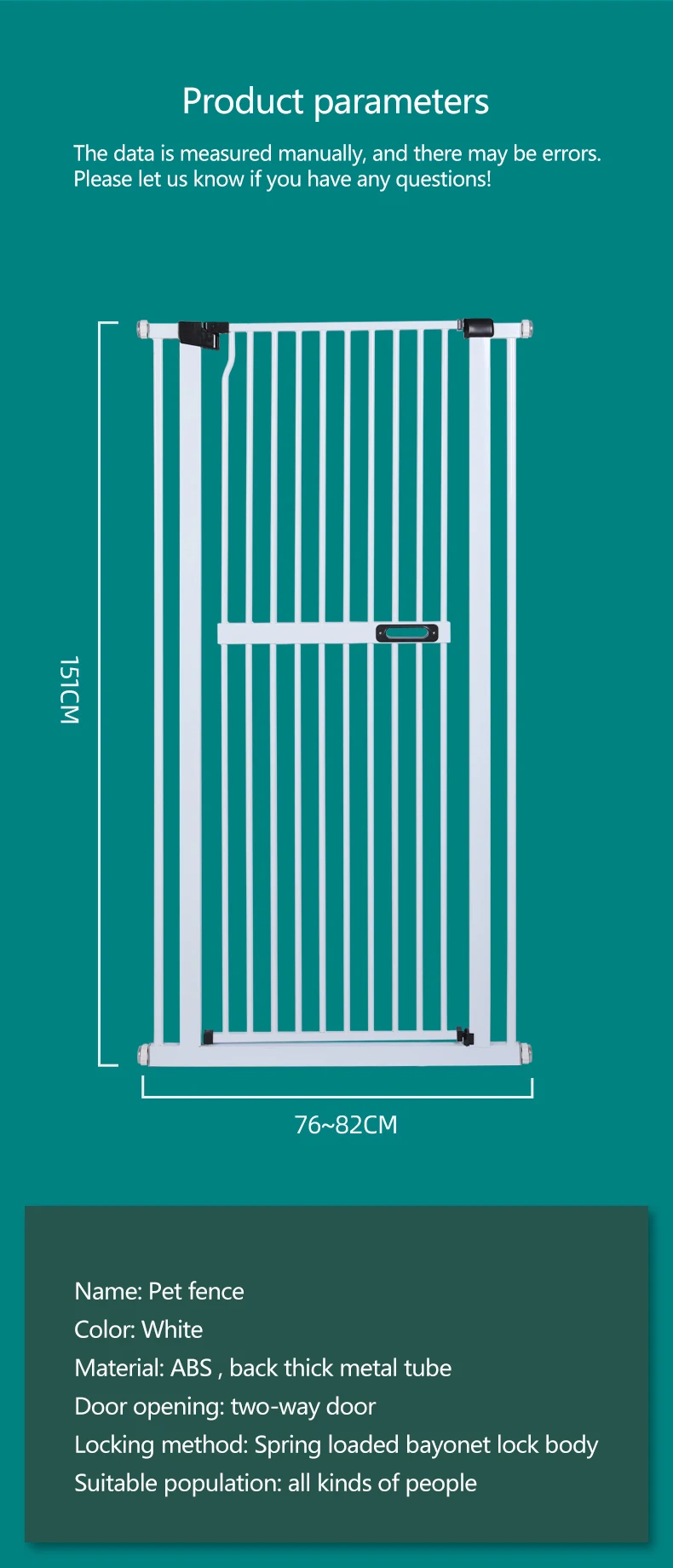 Simple Design Safety Door Gate Height Adjustable Pet Dog Cat Gate Allseason 75*151cm Buy Gate