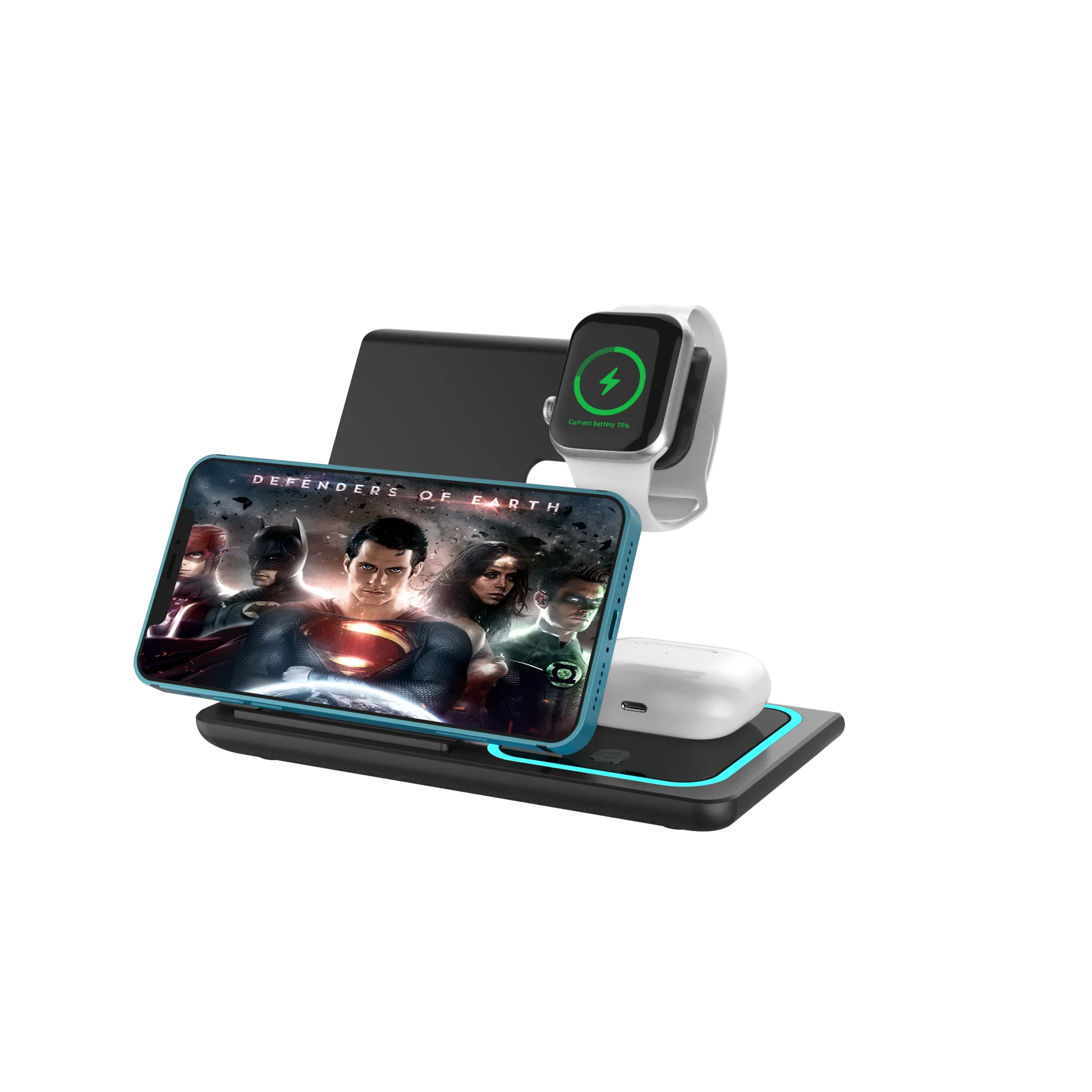 2023 Most Popular 3 in 1 Foldable Phone Stand Wireless Charger With Dual Coils for Mobile Phone Charging/Earphone/Smart Watch