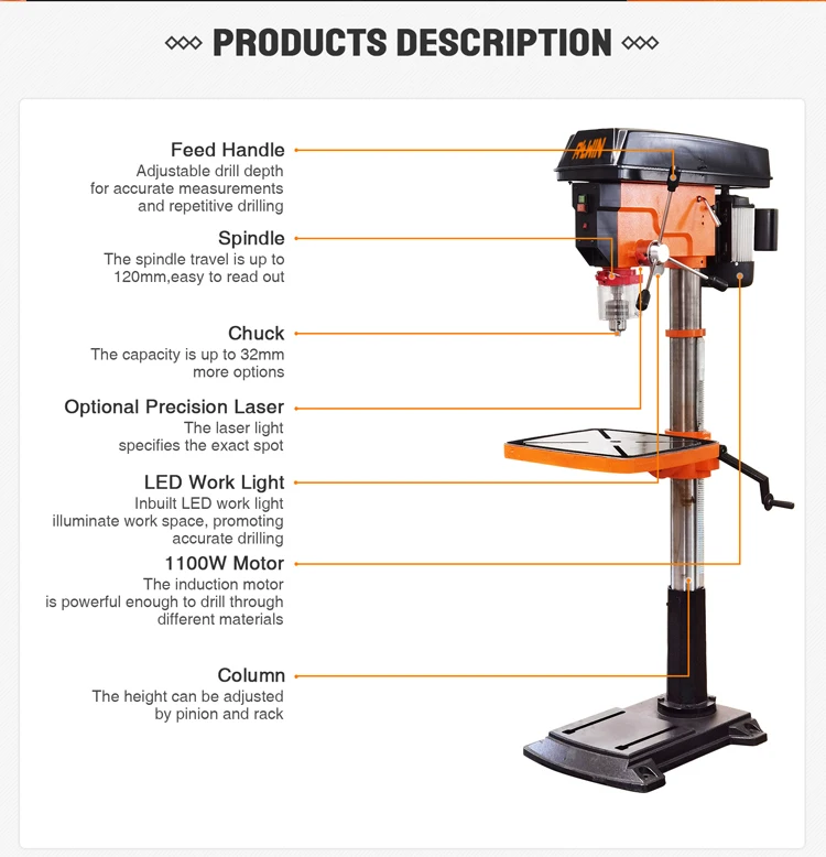 ALLWIN 120mm spindel travel digital laser floor drill vertical electric drilling machine press