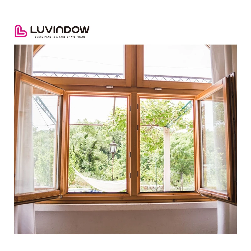 Aluminum Glass Windows Model in House Wood Cladding Aluminium Tilt and Turn Window with Handle