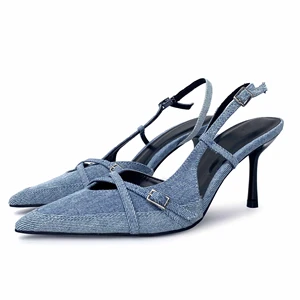 ZAZB Brand Designer Custom for Women Shoes and Sandals Ladies Sandales Denim Fabric Belt Buckle Sandales Chaussures Pour Femmes