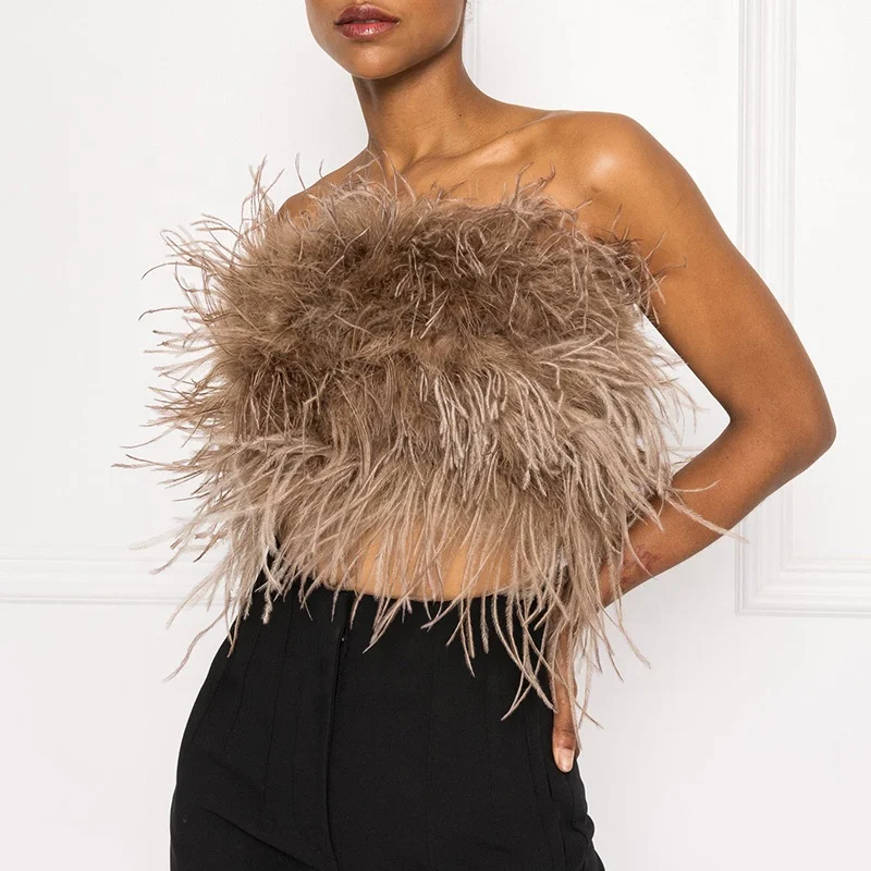 Feather Top Womens - Ostrich Feather Crop Tops for Party