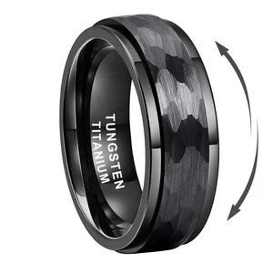 Coolstyle Jewelry 8mm Black Hammered Tungsten Spinner Fidget Ring for Men Women Anxiety Release Fashion Engagement Wedding Band