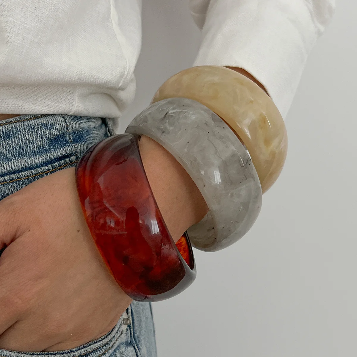 Chunky Colorful Clear Wide Big Resin Bangle Bracelet Bohemian Style Green Blue Acrylic Women Bracelet