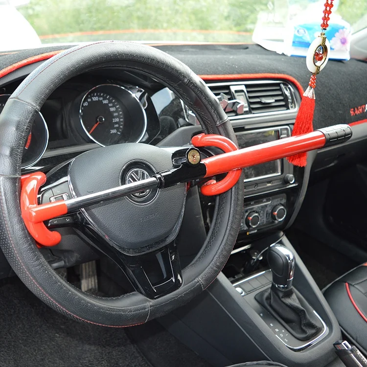 Universal Car Lock for Auto/Truck/SUV 17'' Heavy Duty Anti-Theft Device Black Max Double Hook Retractable Steering Lock with 3 Keys CZC AUTO Car Steering Wheel Lock 
