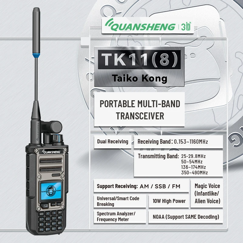 Quansheng TK11(8) Ricetrasmettitore CB 27MHz 10W Portatile Lunga Portata