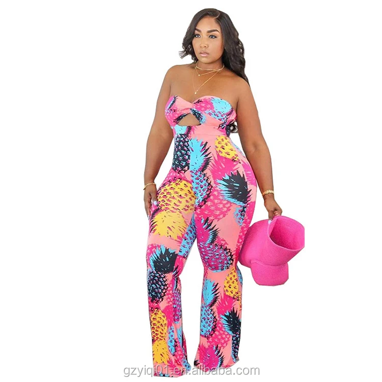 Plus Size Bohemian Style Tube Top Beach Jumpsuit: Colorful & Strapless