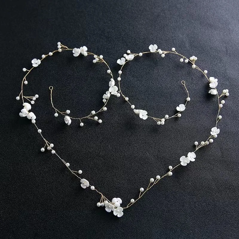 Модные женские украшения для волос с цветами и стразами с белым жемчугом длинные филиал Свадебная повязка на голову головные уборы Свадебные украшения