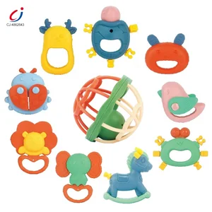 Chengji Baby Rattle Teether Set Cartoon Shape Soft Hand Bell Sensory Montessori Rattle Shaker Toys for Baby