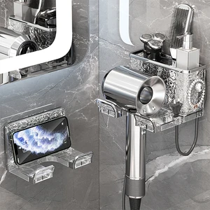 High Quality Water Ripple Design Wall Hanger Multi-function Hair Dryer Holder for Bathroom