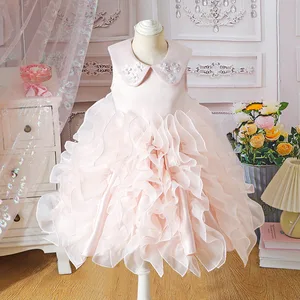 Summer Girls' Sleeveless Tulle Dress Children's Light Luxury O-Neck Puffy Skirt 260g New for Cross-Border Clothes for Kids