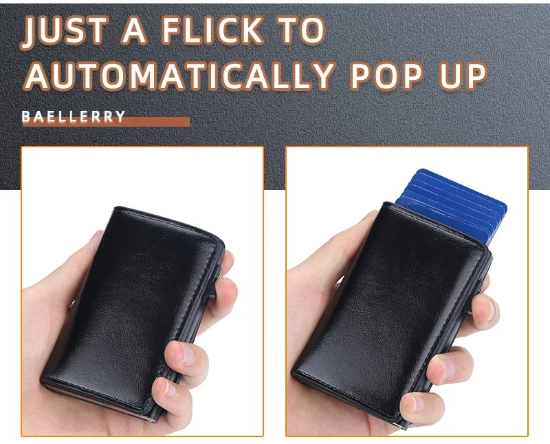 Baellerry Fashion Trend Pu Leather Cover Ultra Thin Automatic Popup RFID Card Holder