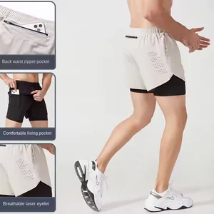 Running Shorts With Mesh Holes Custom Breathable Quick Dry Fitness Built in Pocket Gym Training Shorts