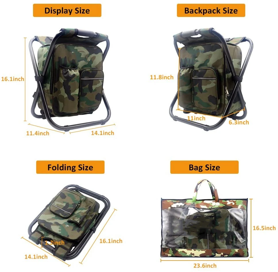Folding Camping Chair Stool Backpack With Cooler Insulated Picnic Bag