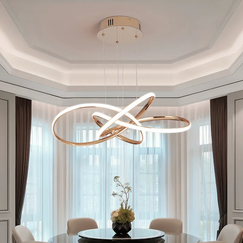 Simple Design Adjustable Lighting Hanging Rings Kitchen Island Indoor 166W Led Chandelier Pendant Lamp