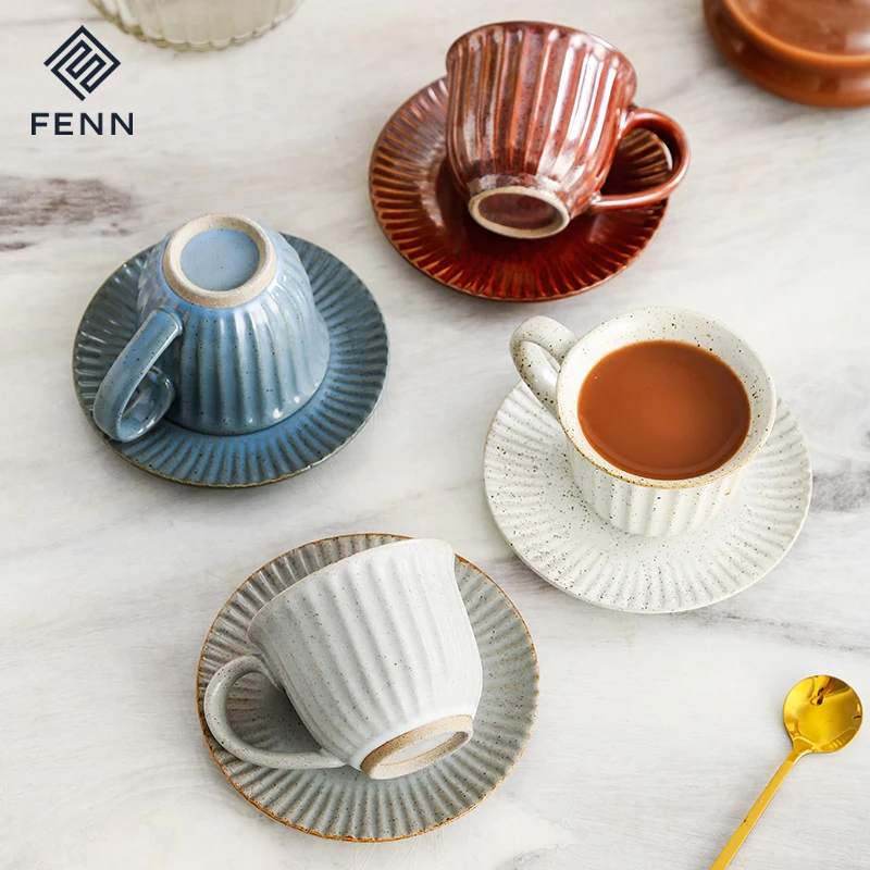 FENN 180ml hot selling unique durable mug custom printed coffee tea cup and saucer sets wholesale ceramic mug gift set