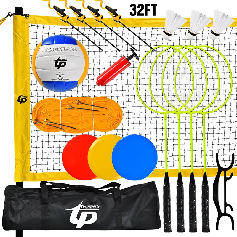 Basics Outdoor Volleyball and Badminton Combo Set with Net