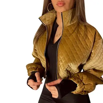 2022 New Fashion Fall And Winter Clothing Women Long Sleeve Coat Chaquetas Para Mujer Zipper Lattice Cropped Quilted Jacket