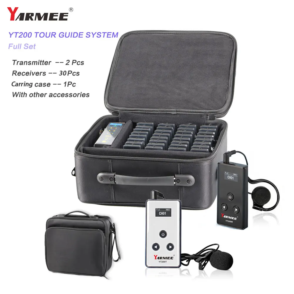 YARMEE YT200 Handheld Wireless Whisper Radio System One Set with 2 Transmitters 30 Receivers for Tour Guide