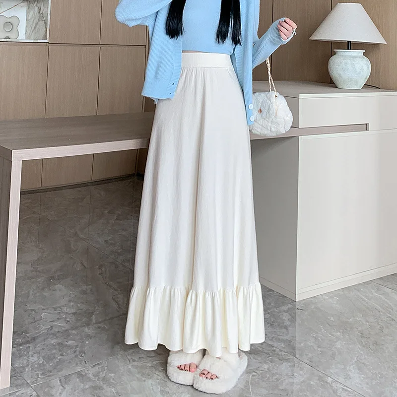 2025 Autumn New Arrival Fashion Lady High Waist Loose Long Knit Skirt