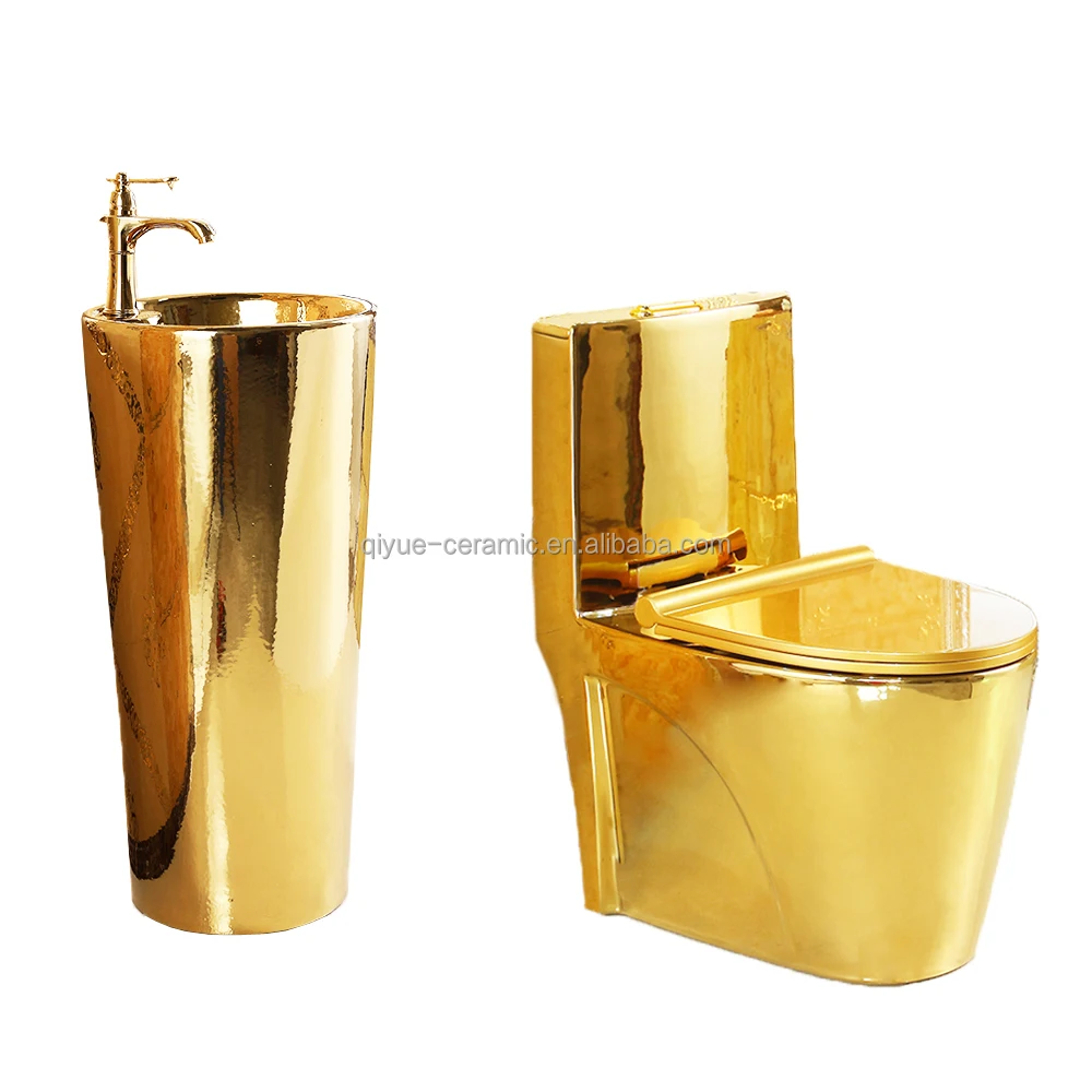 Golden Bathroom Set Luxury Sanitary Ware Ceramic Gold Toilet And Sink