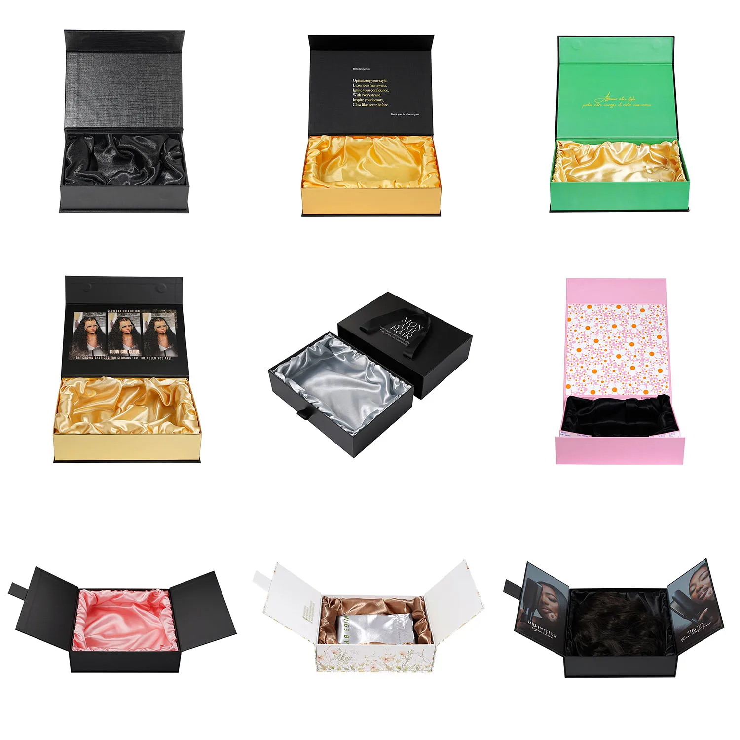 Custom Wig Packaging Box with Silk Satin Lined 