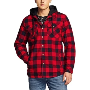 Unisex Quilted Lined Flannel Hooded Shirt Jacket Soft Warm Windproof Breathable Long Sleeve Outdoor Cotton Plaid Shirt