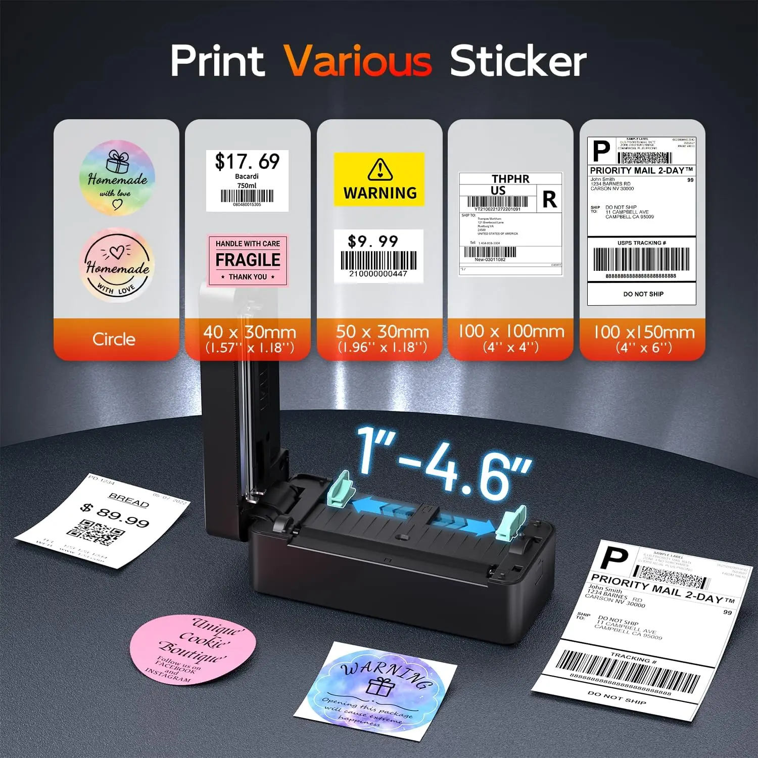 Phomemo PM-2411-BT Portable Shipping Label Printer - 150mm/s