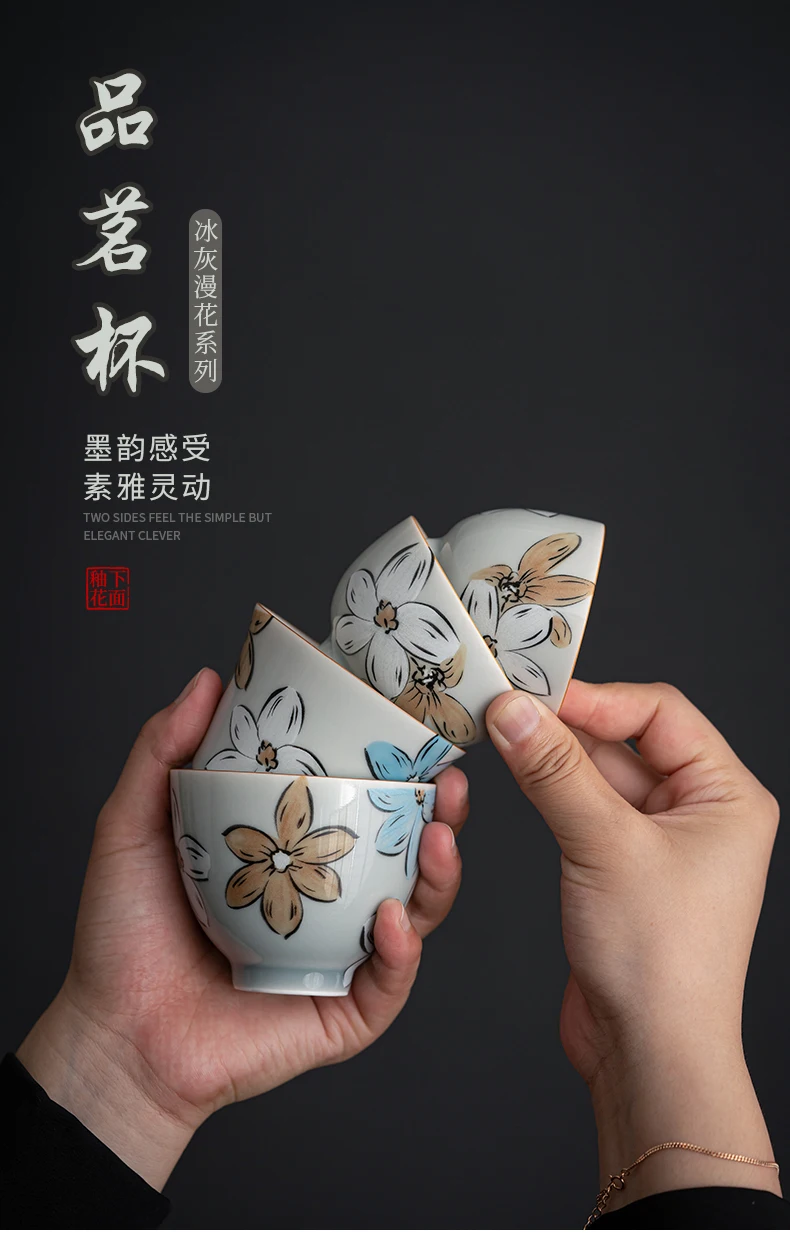 Japanese-Style Ice Grey Porcelain Tea Cup with Retro Chinese Design for Serving Tea and Coffee for Hostess or Drinkware