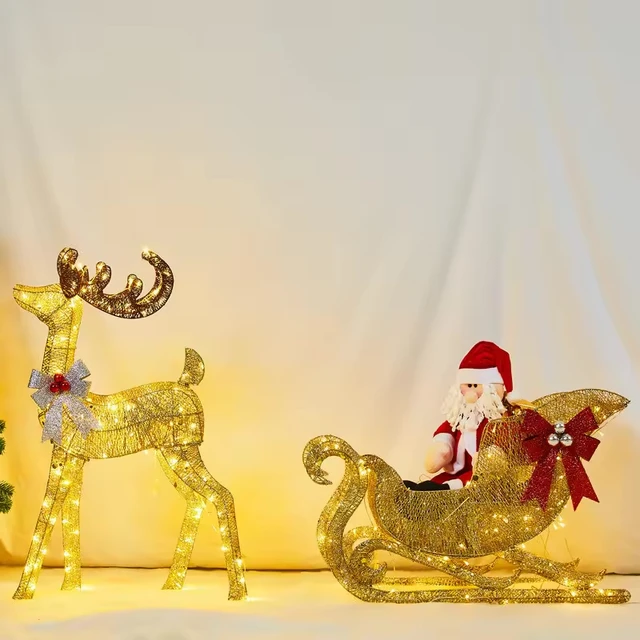 LED Luminescent Santa Claus and Elk Christmas Decorations Indoor and Outdoor Metal Gifts with IP44 Rating decorative lamp
