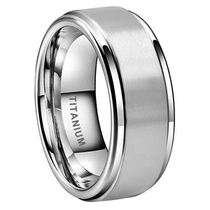Coolstyle Jewelry 8mm Stepped Edges Matte Finish Wholesale Titanium Ring for Men Women Fashion Engagement Wedding Band
