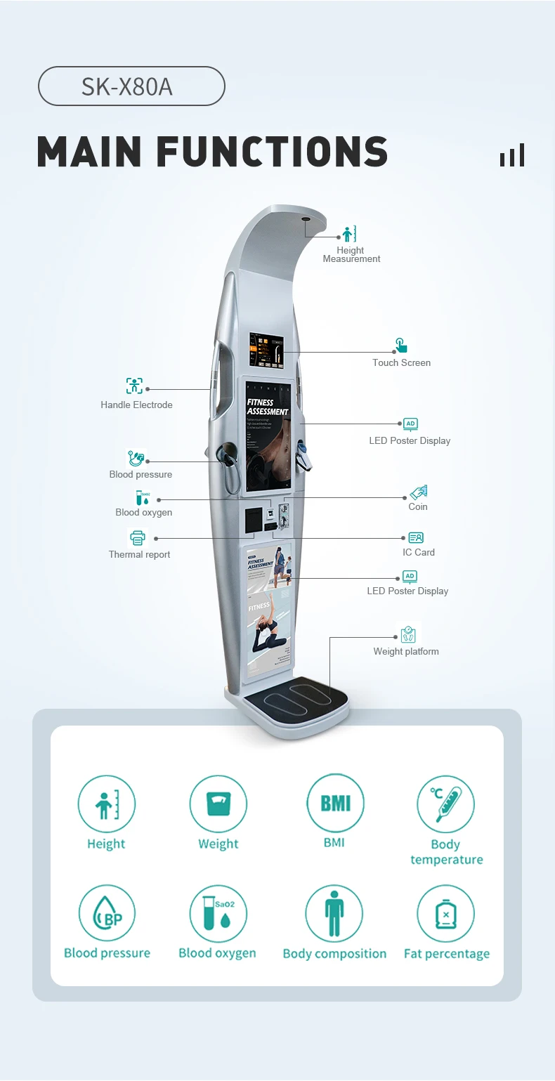 Sonka coin operated height weight bmi machine body fat scale blood pressure monitor pharmacy use with advertisement screen supplier