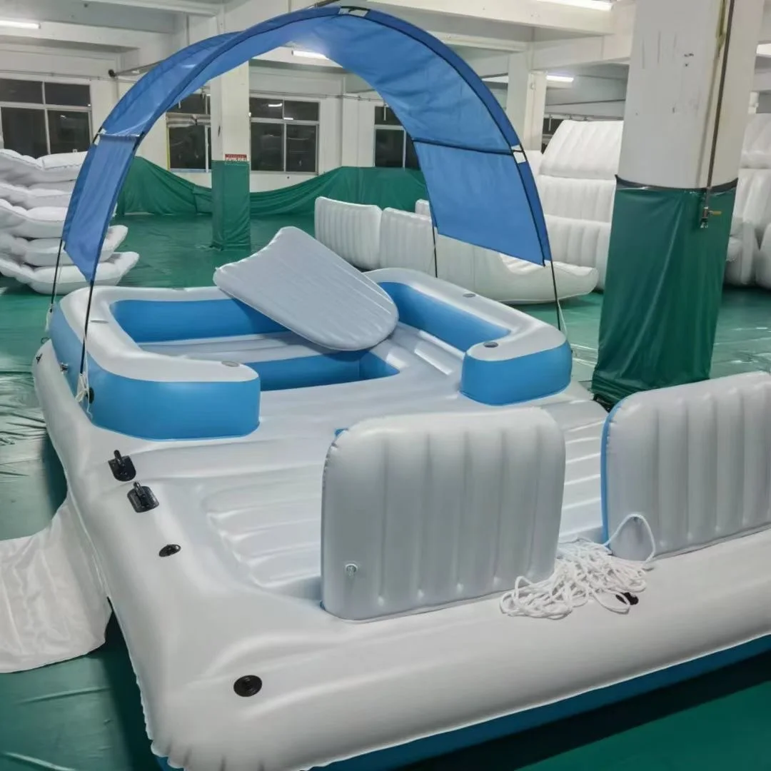 2022 New 385Cm Water Float Lounge Chair Person Floating Inflatable Island  Raft With Canopy - Main Image