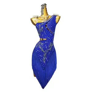 Women Dance Costume Rhinestone Tassel Girl Latin Dress Performance Competition High Quality Latin Dance Dress Adult Ladies Skirt
