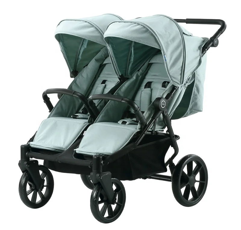 Multi Functional Outer Travel Folding System Twin Baby Stroller 3 in 1 Baby Pram With Carry Cot & Car Seat Four Big PU Wheels