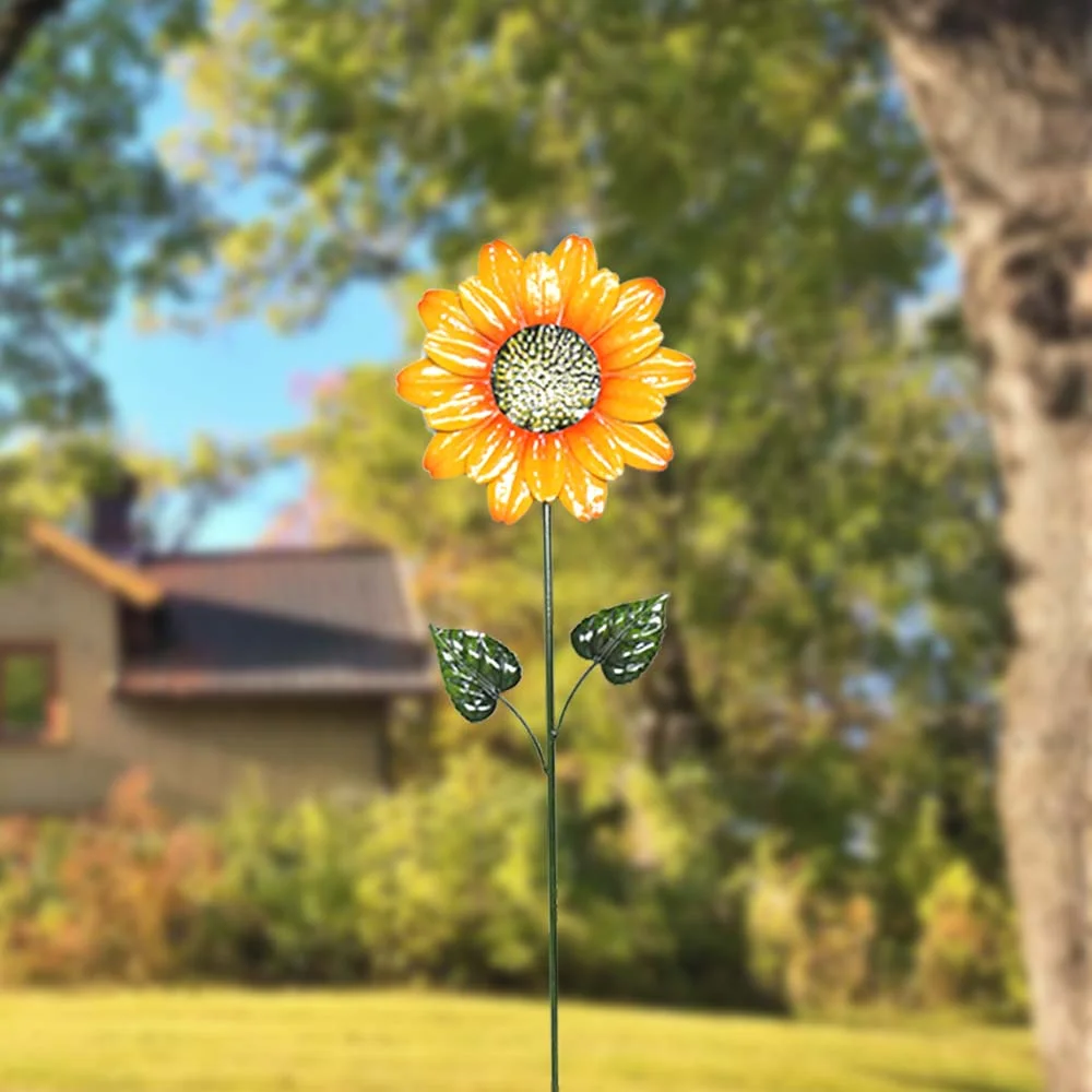 Outdoor Lawn Metal Sunflower Shape Art Sticks  Stakes