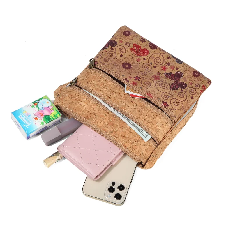 Small Crossbody Bags Lady Cell Phone Wallet Fashion Cork Leather Wallet