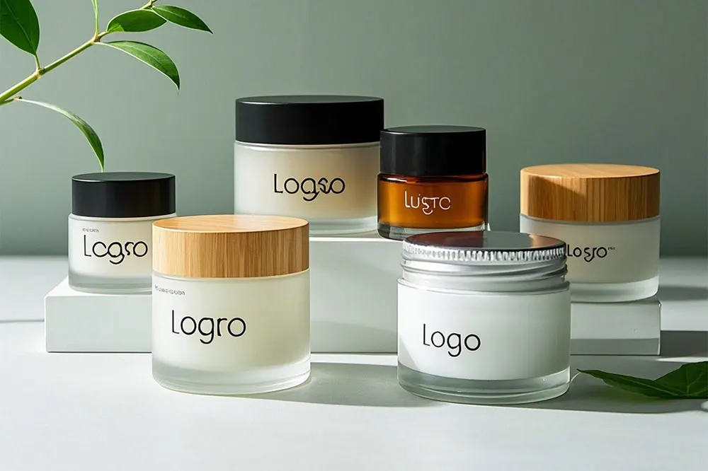 Luxury Eco-Friendly Minimalist Glass Skincare Jar with Wooden Lid for Lotion Mask Cosmetic Bocal En Verre