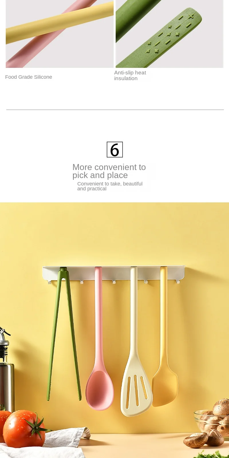 product 5 piece daily kitchen silicone utensil set non stick magnetic suction kitchenware including cooking shovel utensil-14