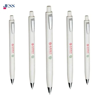 Customized Logo New Style Flat Shaped White Metal Ballpoint Pen 1.0mm Writing Width Click Function for Hotel Bank Advertising