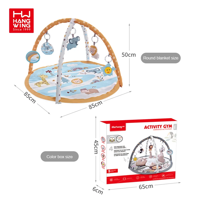 HW Premium Round square Plush Activity Baby Play Gym Game Blanket with Hanging Music Infant Fitness Sports Crawl Mats Infant Toy