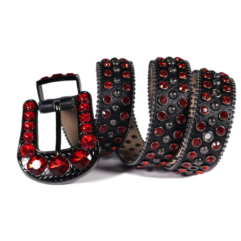 Серия заклепок оптовая продажа новый черный ремень Concho украшенный блестками пояс с красными