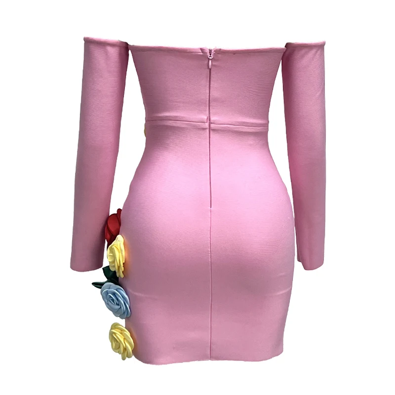 LS2456 2024 Spring Ladies Club Dresses Party Dresses 3D Flower Pearls  Spaghetti Strap Sexy Bandage Mini Dress Club Party